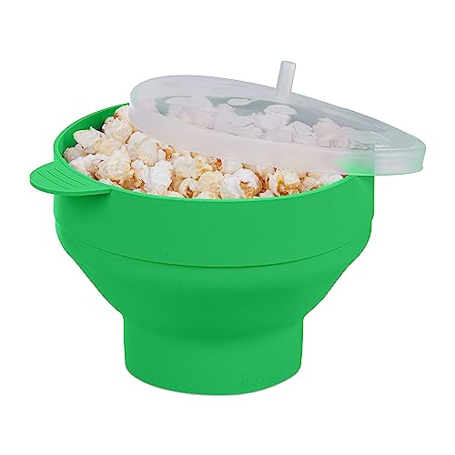 Relaxdays Popcorn Maker für Mikrowelle, Silikon, BPA-frei, Popcorn-Popper mit Deckel & Griffen, zusammenfaltbar, grün von Relaxdays