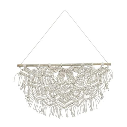 Relaxdays Makramee Wandbehang, handgefertigt, Boho Style, Wanddeko, H x B: 65 x 60,5 cm, Baumwolle & Holz, creme von Relaxdays