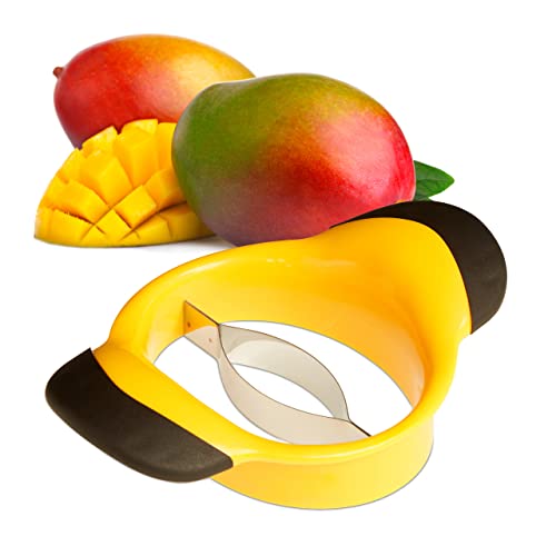 Relaxdays Mangoschneider, Mango teilen & entkernen, rutschfester Griff, Edelstahl-Klinge, Mango Slicer, schwarz-gelb, 1 Stück von Relaxdays