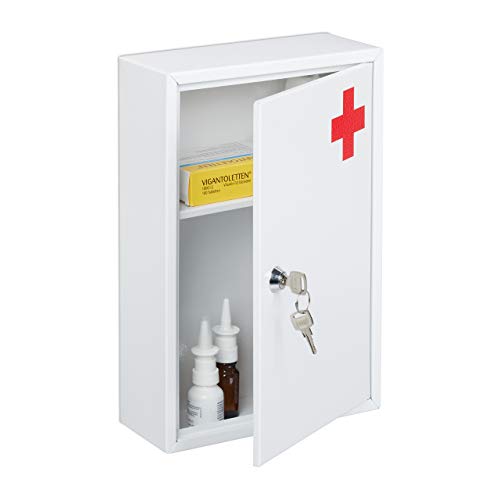 Relaxdays Medizinschrank, 10030698 abschließbar, ungefüllt, 2 Fächer, Wand Medikamentenschrank, HBT: 32 x 21,5 x 8 cm, weiß/rot Relaxdays Medizinschrank, 10030698 abschließbar, ungefüllt, 2 Fächer, Wand Medikamentenschrank, HBT: 32 x 21,5 x 8 cm, weiß/rot von Relaxdays