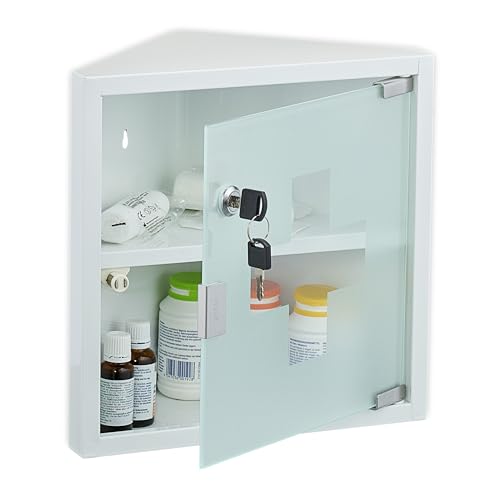 Relaxdays Medizinschrank, 2 Fächer, HxBxT: 30 x 30 x 17,5 cm, abschließbar, Stahl, Glastür, Eck Apothekenschrank, weiß Relaxdays Medizinschrank, 2 Fächer, HxBxT: 30 x 30 x 17,5 cm, abschließbar, Stahl, Glastür, Eck Apothekenschrank, weiß von Relaxdays