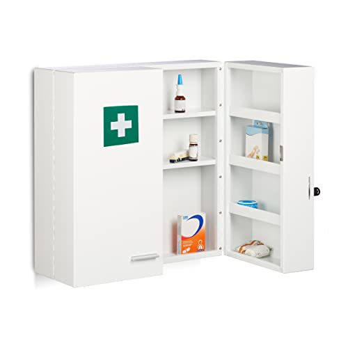 Relaxdays Medizinschrank, abschließbar, 11 Fächer, Stahl, HBT: 53 x 53 x 21,5 cm, Doppeltür, Medikamentenschrank, weiß von Relaxdays