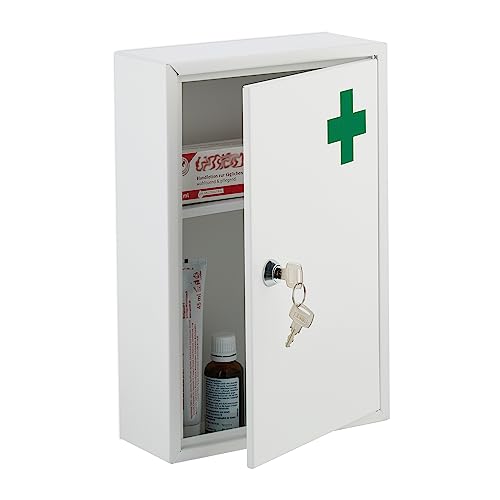 Relaxdays Medizinschrank, abschließbar, 2 Fächer, HxBxT: 32 x 21,5 x 8 cm, für Medikamente, Arzneischrank hängend, weiß von Relaxdays