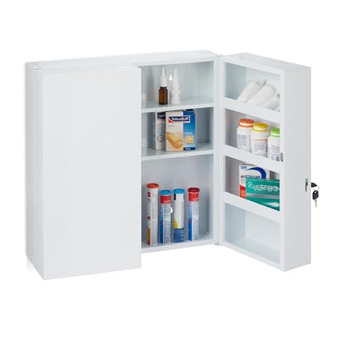 Relaxdays Medizinschrank XXL, 2-türiger Medikamentenschrank, Stahl, 11 Fächer, abschließbar, 53 x 52,5 x 19,5 cm, weiß von Relaxdays