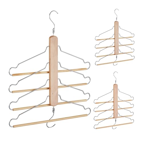 Relaxdays Mehrfach Kleiderbügel, 3er Set, platzsparend, 4 Bügel mit Hosensteg, Holz, Metall, Multibügel, Natur/Silber Relaxdays Mehrfach Kleiderbügel, 3er Set, platzsparend, 4 Bügel mit Hosensteg, Holz, Metall, Multibügel, Natur/Silber von Relaxdays