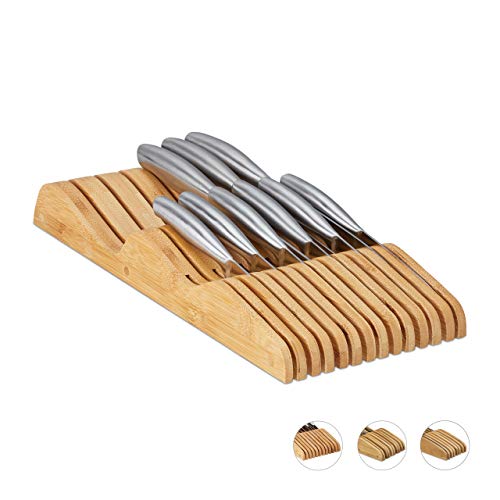 Relaxdays Messerblock Schublade, liegend, Bambus, für 13 Messer, HBT: 5x17x40 cm, Schubladeneinsatz, Natur von Relaxdays