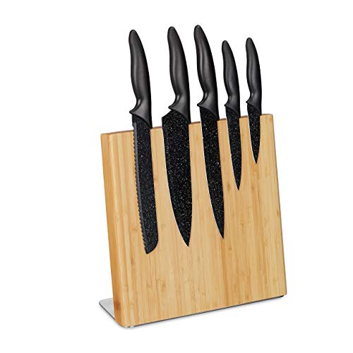 Relaxdays Messerblock magnetisch, Messerhalter aus Bambus, unbestücktes Messerbrett, universal, 27,5 x 28 x 12 cm, natur 10028862 von Relaxdays