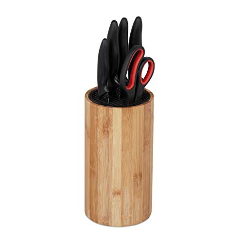 Relaxdays Messerblock unbestückt aus , ohne Messer, für 10 Messer aller Art, Messerhalter HxD 23x12,5 cm, natur, Hellbraun, Schwarz von Relaxdays