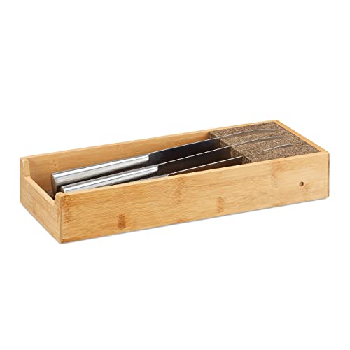 Relaxdays Messerhalter Bambus, Schubladeneinsatz für Messeraufbewahrung, Schubladenorganizer, HBT: 6,5x38x15,5cm, natur von Relaxdays
