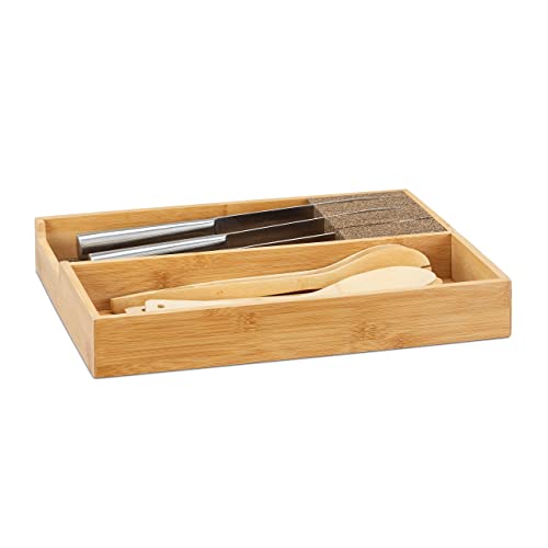 Relaxdays Messerhalter Bambus, Schubladeneinsatz für Messeraufbewahrung, Schubladenorganizer, HBT: 6,5x38x30cm, natur von Relaxdays