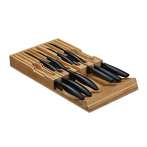 Relaxdays Messerhalter Schublade, für 12 Messer & Wetzstahl, Bambus Messerblock liegend, HBT: 4, 5 x 43, 5 x 23 cm, natur von Relaxdays