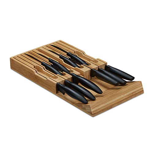 Relaxdays Messerhalter Schublade, für 12 Messer & Wetzstahl, Bambus Messerblock liegend, HBT: 4, 5 x 43, 5 x 23 cm, natur, Braun von Relaxdays