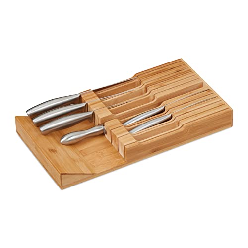 Relaxdays Messerhalter Schublade, für 12 Messer & Wetzstahl, Bambus Messerblock liegend, HxBxT: 5 x 43 x 23 cm, natur von Relaxdays
