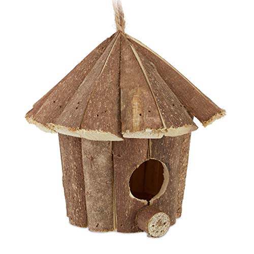 Relaxdays Mini Vogelhaus, Deko zum Aufhängen, unbehandeltes Holz, rustikal, Balkon, Garten, Häuschen 16x16x16 cm, natur von Relaxdays