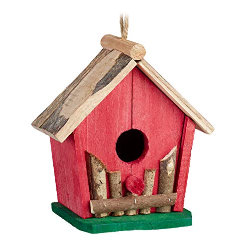 Relaxdays Mini Vogelhaus, zum Aufhängen, für Balkon & Garten, Holz, Deko Vogelhäuschen, HBT 18 x 17 x 11 cm, rot/grün von Relaxdays