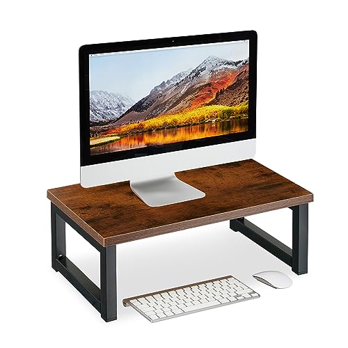 Relaxdays Monitorständer, Bildschirmerhöhung für Schreibtisch, HxBxT: 15 x 40 x 23 cm, Industrial Design, braun/schwarz, Stahl von Relaxdays