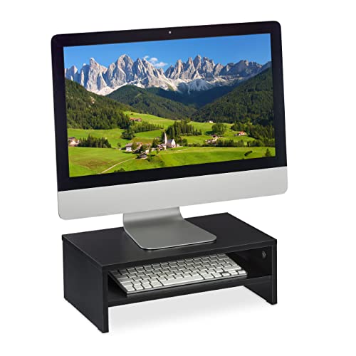 Relaxdays Monitorständer, Bildschirmerhöhung mit Fach, HBT: 14 x 40 x 23,5 cm, Schreibtisch, Büro & Home Office, schwarz, 1 Stück von Relaxdays