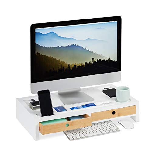 Relaxdays Monitorständer, XL Bildschirmerhöhung aus Bambus & MDF, 2 Schubladen, Organizer, HBT 11 x 58,5 x 32,5 cm, weiß Relaxdays Monitorständer, XL Bildschirmerhöhung aus Bambus & MDF, 2 Schubladen, Organizer, HBT 11 x 58,5 x 32,5 cm, weiß von Relaxdays