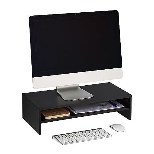 Relaxdays Monitorständer, Zusatzablage, HxBxT: 14,5 x 54 x 25,5 cm, Bildschirmerhöhung für Schreibtisch, modern, schwarz, Faserplatte von Relaxdays