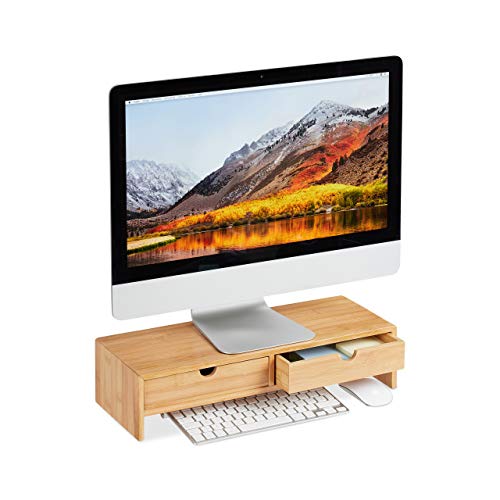 Relaxdays Monitorständer aus Bambus, PC Erhöhung mit 2 Schubladen, für Schreibtisch & Büro, HBT 11,5 x 47 x 18 cm, Natur von Relaxdays