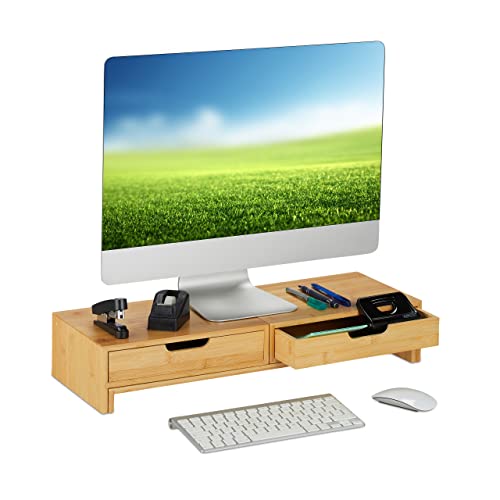 Relaxdays Monitorständer für 2 Monitore, ausziehbar, verstellbar, HBT: 11x107x22 cm, Schreibtisch Monitorerhöhung, Natur von Relaxdays