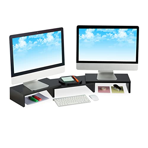 Relaxdays Monitorständer für 2 Monitore, verstellbar, ergonomisches Arbeiten, Bildschirmerhöhung Schreibtisch, schwarz von Relaxdays