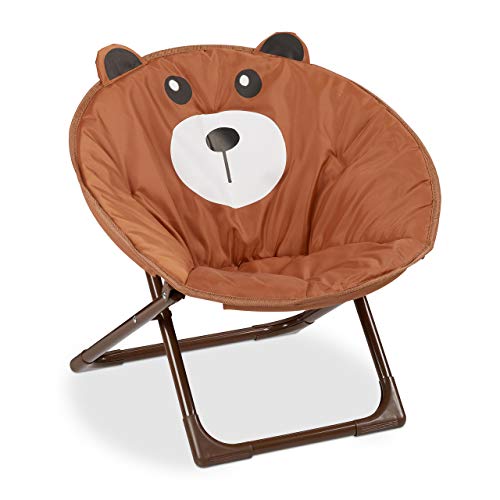 Relaxdays Moonchair Kinder, klappbarer Mondstuhl In-& Outdoor, Kinderklappsessel, Bär, HxBxT: 48 x 51 x 48 cm, braun, 1 Stück von Relaxdays