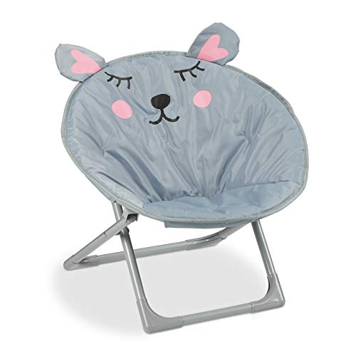 Relaxdays Moonchair Kinder, klappbarer Mondstuhl In-& Outdoor, Kinderklappsessel, Maus, HxBxT: 51,5 x 51 x 48 cm, grau, 1 Stück von Relaxdays