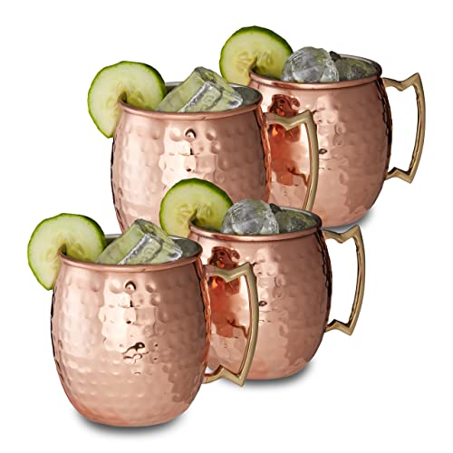 Relaxdays Moscow Mule Becher 4er Set, für Cocktails, Kaltgetränke, Barzubehör, Edelstahltasse, bauchig, 0,5 l, Kupfer von Relaxdays