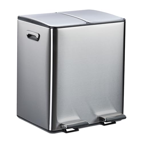 Relaxdays Mülleimer, 2 Fächer, je 15 l, entnehmbare Inneneimer, Fußpedal, Küche, Tretmülleimer, Eisen, Silber/schwarz Relaxdays Mülleimer, 2 Fächer, je 15 l, entnehmbare Inneneimer, Fußpedal, Küche, Tretmülleimer, Eisen, Silber/schwarz von Relaxdays