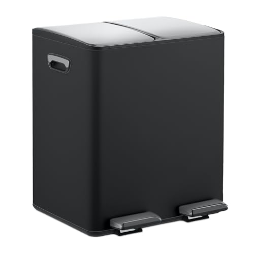 Relaxdays Mülleimer, 2 Fächer, je 15 l, entnehmbare Inneneimer, Fußpedal, Küche, Tretmülleimer, Eisen, schwarz/Silber Relaxdays Mülleimer, 2 Fächer, je 15 l, entnehmbare Inneneimer, Fußpedal, Küche, Tretmülleimer, Eisen, schwarz/Silber von Relaxdays