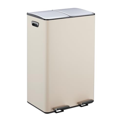 Relaxdays Mülleimer, 2 Fächer, je 30 Liter, entnehmbare Inneneimer, Fußpedal, Küche, Tretmülleimer, Eisen, beige/Silber Relaxdays Mülleimer, 2 Fächer, je 30 Liter, entnehmbare Inneneimer, Fußpedal, Küche, Tretmülleimer, Eisen, beige/Silber von Relaxdays