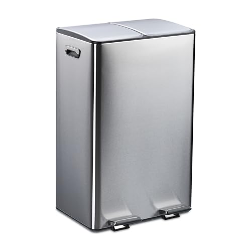 Relaxdays Mülleimer, 2 Fächer, je 30 l, entnehmbare Inneneimer, Fußpedal, Küche, Tretmülleimer, Eisen, Silber/schwarz Relaxdays Mülleimer, 2 Fächer, je 30 l, entnehmbare Inneneimer, Fußpedal, Küche, Tretmülleimer, Eisen, Silber/schwarz von Relaxdays