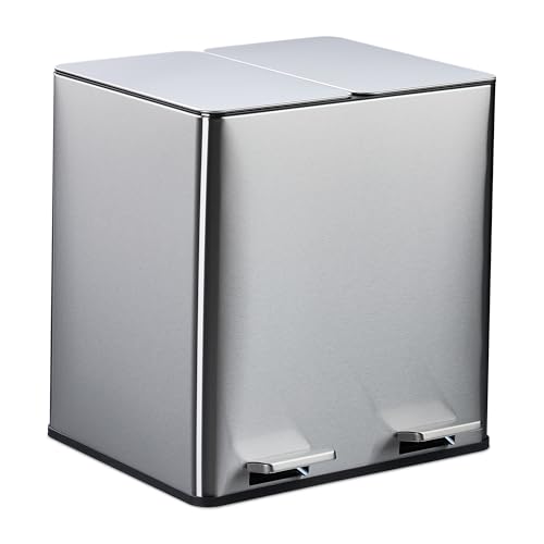 Relaxdays Mülleimer 2 x 15 Liter, Küchenmülleimer mit Geruchsfilter, Biomüll, Absenkautomatik und Trittpedal, Silber Relaxdays Mülleimer 2 x 15 Liter, Küchenmülleimer mit Geruchsfilter, Biomüll, Absenkautomatik und Trittpedal, Silber von Relaxdays