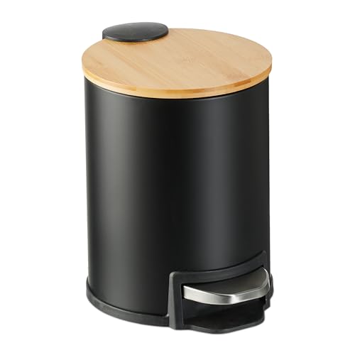 Relaxdays Mülleimer Bad, 3 l, Kosmetikeimer Absenkautomatik, Bambusdeckel, entnehmbarer Inneneimer, Treteimer, schwarz Relaxdays Mülleimer Bad, 3 l, Kosmetikeimer Absenkautomatik, Bambusdeckel, entnehmbarer Inneneimer, Treteimer, schwarz von Relaxdays