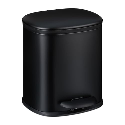 Relaxdays Mülleimer Bad, 5 l, Kosmetikeimer mit Soft-Close, matte Optik, 2 entnehmbare Inneneimer, Treteimer, schwarz von Relaxdays
