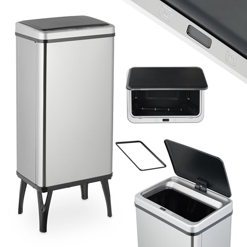 Relaxdays Mülleimer Sensor, 50 l, elektrischer Deckel, Müllbeutelhalter, Küchenmülleimer, Abfalleimer, Edelstahl, Silber von Relaxdays