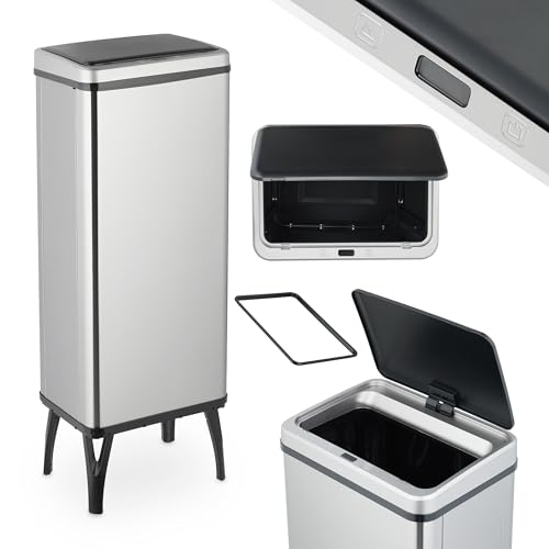 Relaxdays Mülleimer Sensor, 60 l, elektrischer Deckel, Müllbeutelhalter, Küchenmülleimer, Abfalleimer, Edelstahl, Silber von Relaxdays
