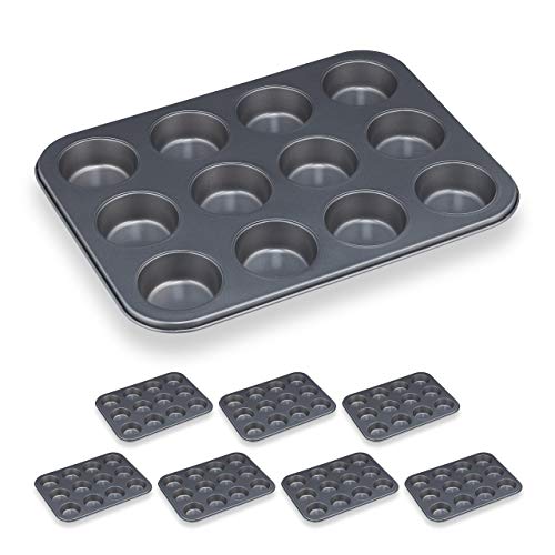 Relaxdays Muffinform, 2er Set, 12er Muffinbleche, antihaftbeschichtet, Carbonstahl, Muffins & Cupcakes, Ø 6,5 cm, grau, 10030825, Anthrazit von Relaxdays