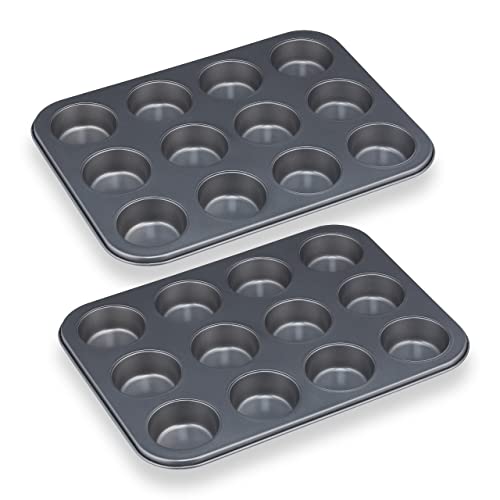 Relaxdays Muffinform, 2er Set, 12er Muffinbleche, antihaftbeschichtet, Carbonstahl, Muffins & Cupcakes, Ø 6,5 cm, grau, 10030825, Anthrazit von Relaxdays