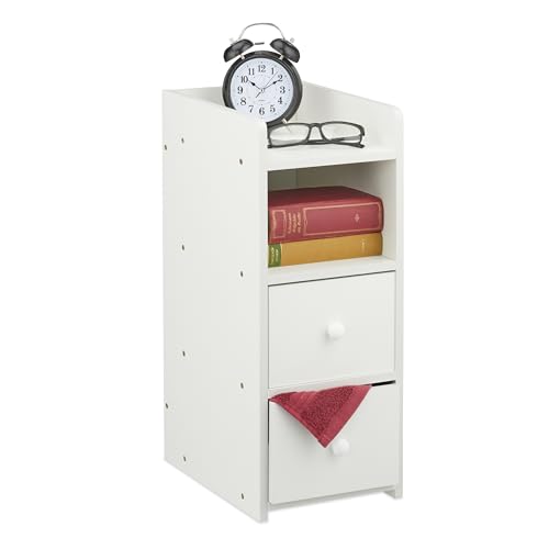 Relaxdays Nachttisch, 1 Stück, 2 Schubladen, H x B x T: 55 x 22,5 x 34 cm, Schlafzimmer, schmaler Nachtschrank, weiß von Relaxdays