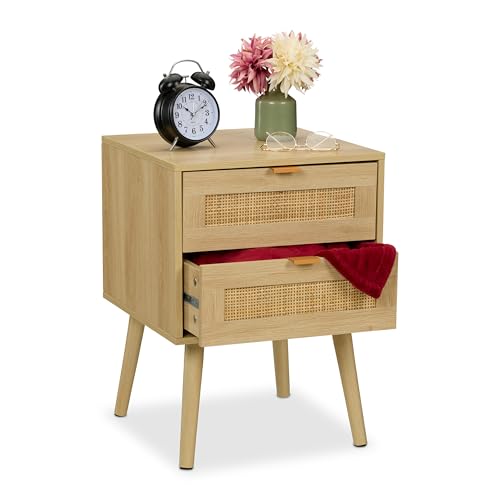 Relaxdays Nachttisch, 2 Schubladen mit Rattan, Holzoptik, HxBxT: 55 x 40 x 41,5 cm, Schlafzimmer, Nachtschrank, natur Relaxdays Nachttisch, 2 Schubladen mit Rattan, Holzoptik, HxBxT: 55 x 40 x 41,5 cm, Schlafzimmer, Nachtschrank, natur von Relaxdays