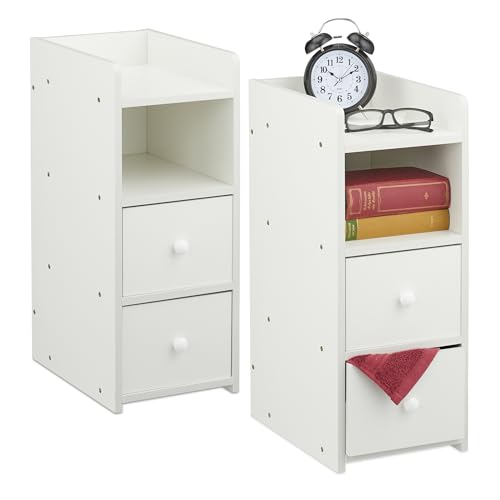 Relaxdays Nachttisch, 2er Set, 2 Schubladen, H x B x T: 55 x 22,5 x 34 cm, Schlafzimmer, schmaler Nachtschrank, weiß Relaxdays Nachttisch, 2er Set, 2 Schubladen, H x B x T: 55 x 22,5 x 34 cm, Schlafzimmer, schmaler Nachtschrank, weiß von Relaxdays