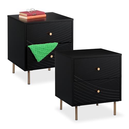 Relaxdays Nachttisch 2er Set, 2 Schubladen, Nachtschrank Schlafzimmer, Beistelltisch, HBT 52 x 45 x 40 cm, schwarz/gold Relaxdays Nachttisch 2er Set, 2 Schubladen, Nachtschrank Schlafzimmer, Beistelltisch, HBT 52 x 45 x 40 cm, schwarz/gold von Relaxdays