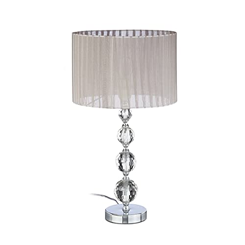 Relaxdays Nachttischlampe Kristall, Tischleuchte Kugel, Tischlampe grau, Schirm, HBT: 53 x 29,5 x 29,5 cm, klar/silber von Relaxdays