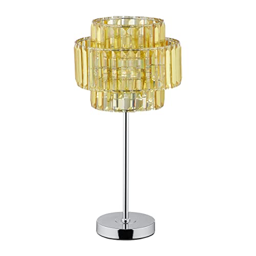 Relaxdays Nachttischlampe Kristall, elegante Tischlampe, E14, Wohnzimmer & Schlafzimmer, HxD: 50,5 x 24 cm, gold/silber von Relaxdays