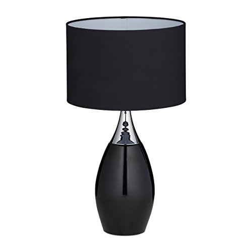 Relaxdays Nachttischlampe REEVA Pin Shape Form, mit großem Stoffschirm, Tischlampe, H x B x T: 57,5 cm x 31,5 cm x 31,5 cm, schwarz von Relaxdays