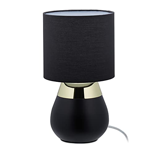Relaxdays Nachttischlampe Touch, E14-Fassung, indirektes Licht, ovale Lampe mit Lampenschirm. HxD: 32 x 18 cm, schwarz von Relaxdays