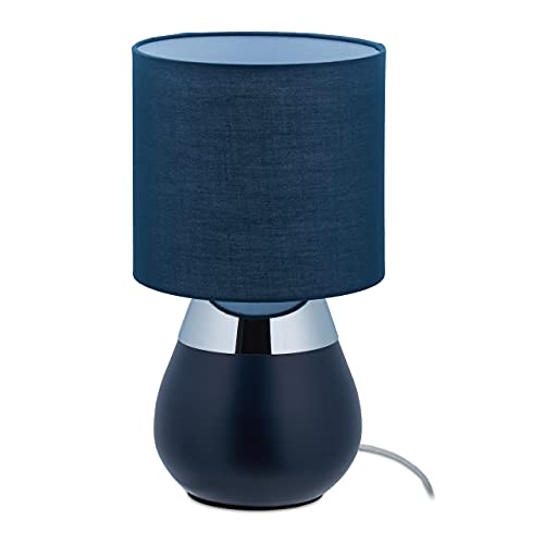 Relaxdays Nachttischlampe Touch, E14-Fassung, indirektes Licht, ovale Tischlampe mit Schirm, HxD: 32 x 18 cm, dunkelblau von Relaxdays