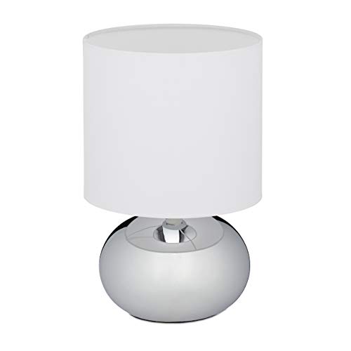 Relaxdays Nachttischlampe Touch dimmbar, moderne Touch Lampe mit 3 Stufen, E14, Tischlampe mit Kabel, 28 x 18 cm, silber von Relaxdays